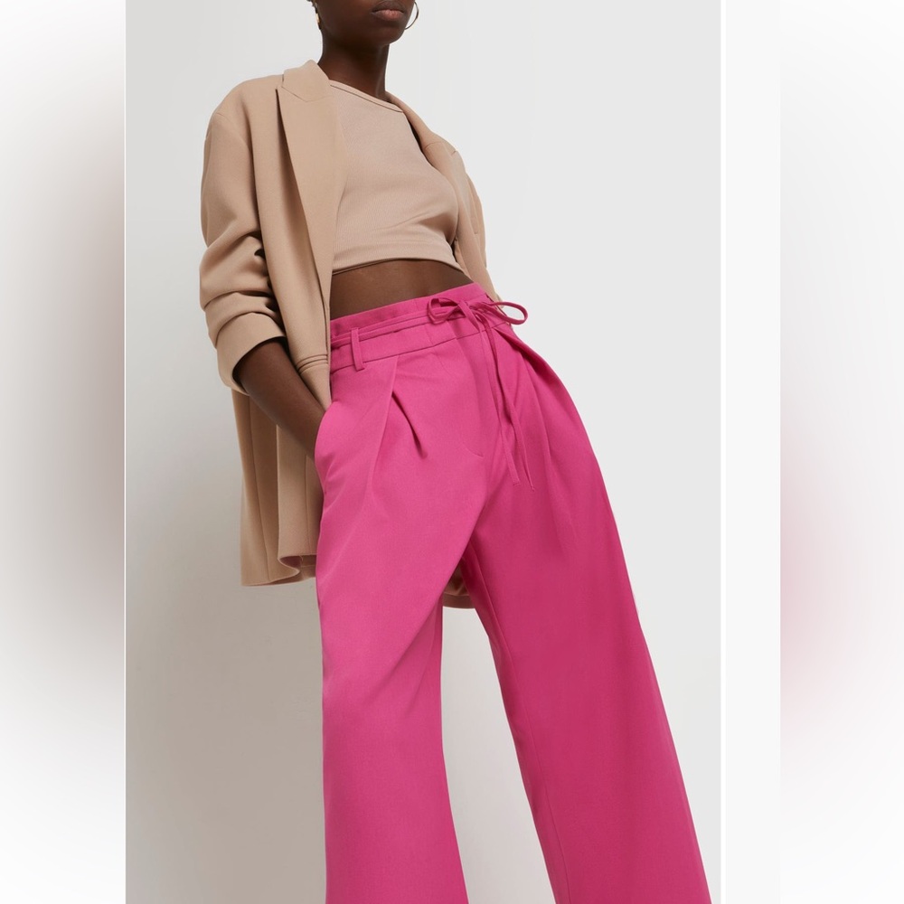 River Island Pink High Waist Wide Leg Pleated Pants - Picture 3 of 12